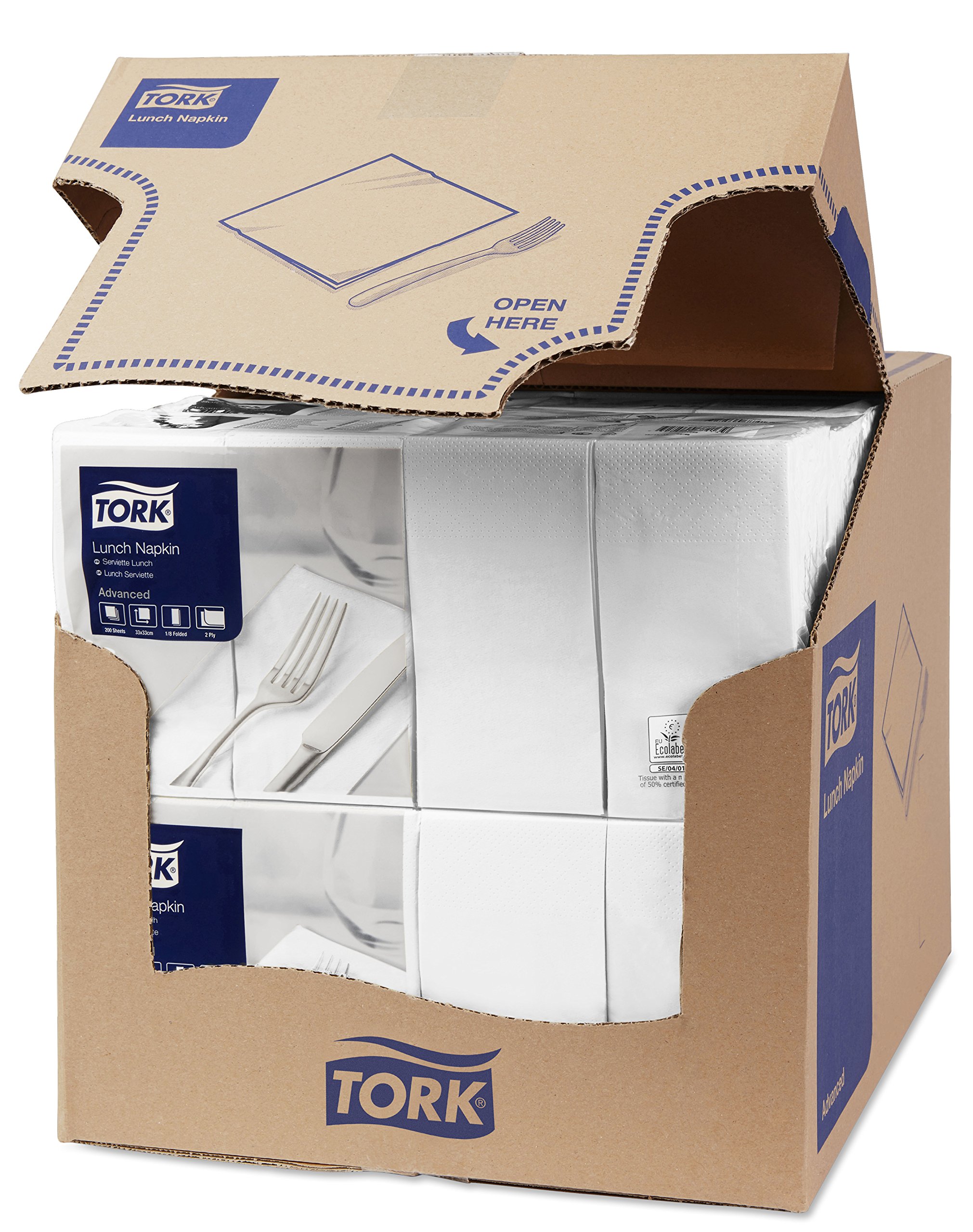Tork 477402 Soft Lunch/Servilletas para almuerzo de dos capas/plegado americano 1/8 / color blanco / 10 paquetes x 200 unidades (2000 servilletas)/ 33 cm x 33 cm/Advanced