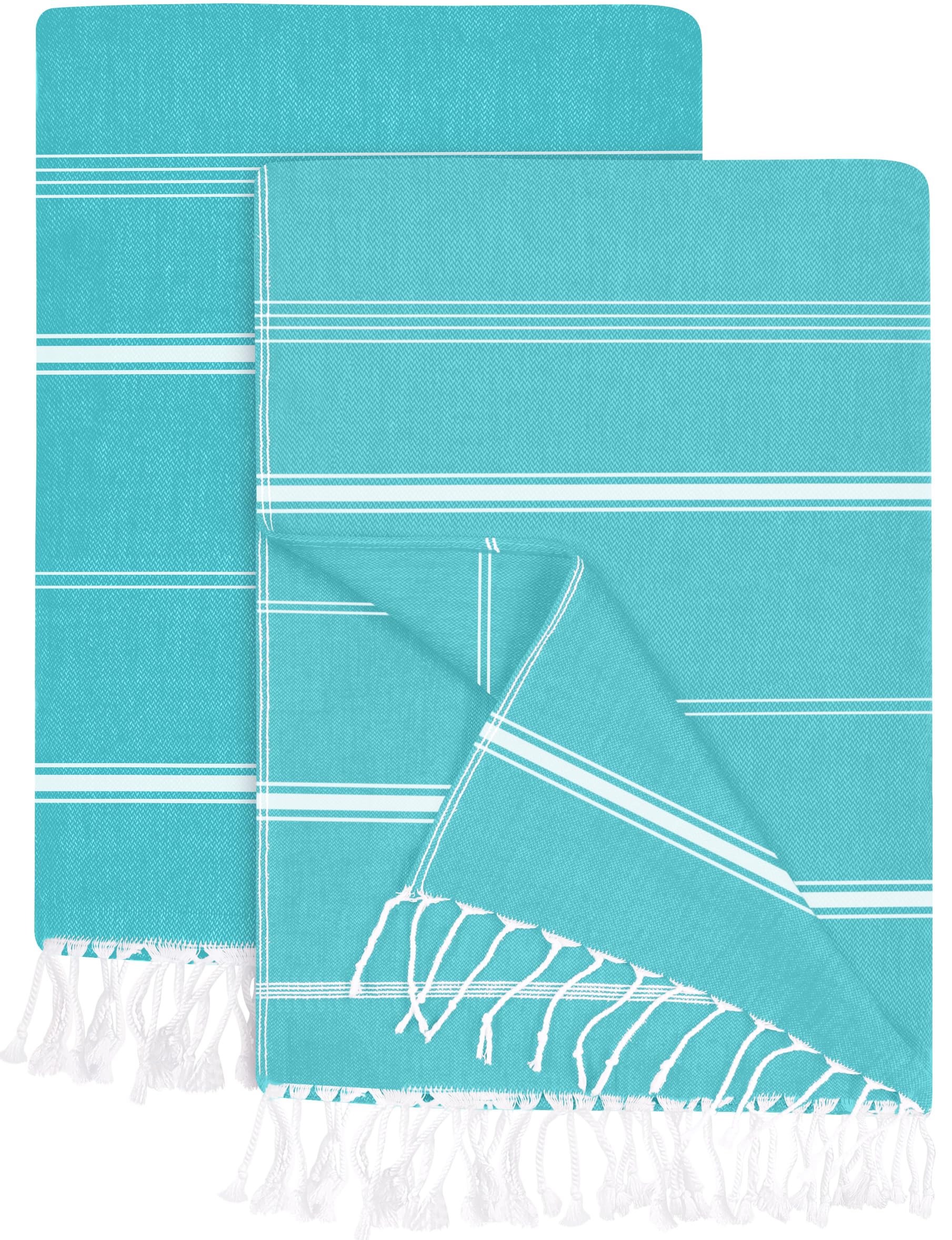 Utopia Towels 2 Pack Turkish Beach Towel (100 x 180 cm) - 100% Cotton Oversized Sand Free Lightweight Quick-Dry Turkish Towel, Prewashed for Soft Feel, Large Peshtemal Towel for Travel (Teal)