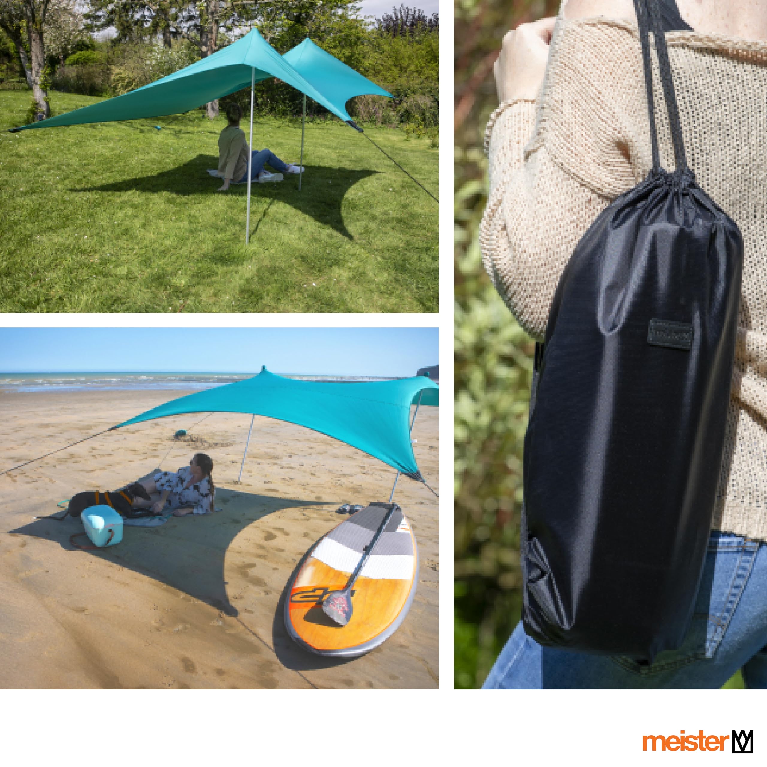 Meister 6819500 Voile d'ombrage - 210 x 210 mm - 180 g/m² - Lycra/Polyester - avec ancrages de Sable - Vert/Tente de Plage/Toit de Protection Solaire