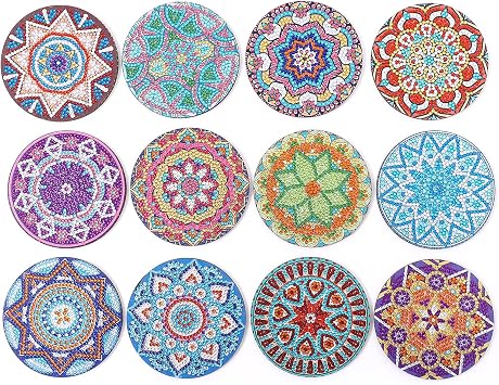 CHAOFAN 12 Pack 5D DIY Diamonds Type Painting Coasters Kits with Holder, Drink Cup Mat Non-Slip Table Placemat for Kids Adult Home Dining Decor Supplies