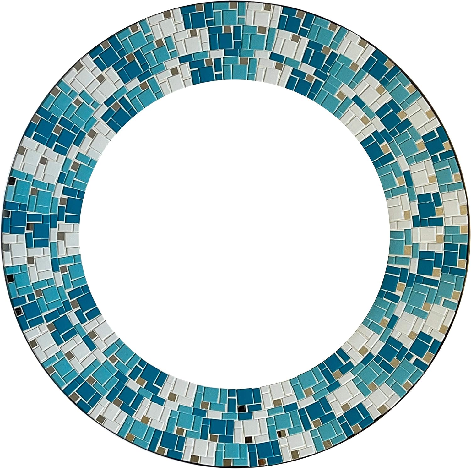 Zorigs Handcrafted Teal & White Mosaic Round Wall Mirror - 24" Decorative Accent for Bedroom, Bathroom, Living Room, Hallway