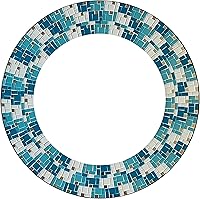 Zorigs Handcrafted Teal & White Mosaic Round Wall Mirror - 24" Decorative Accent for Bedroom, Bathroom, Living Room, Hallway