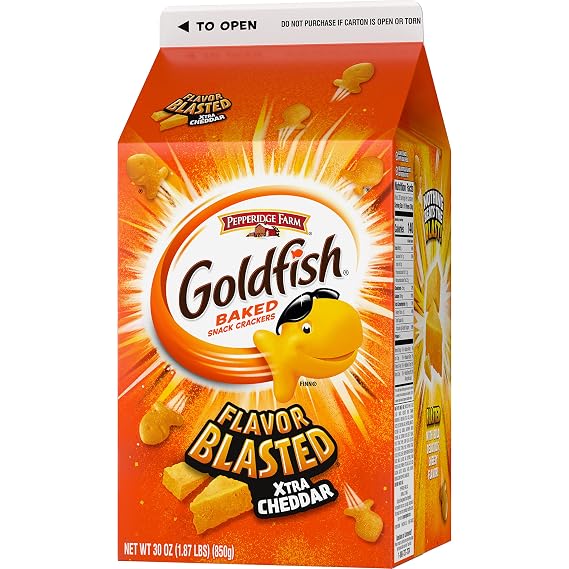 Pepperidge Farm Goldfish Flavor Blasted Xtra Cheddar Crackers, 30 Oz Carton, Pack of 6