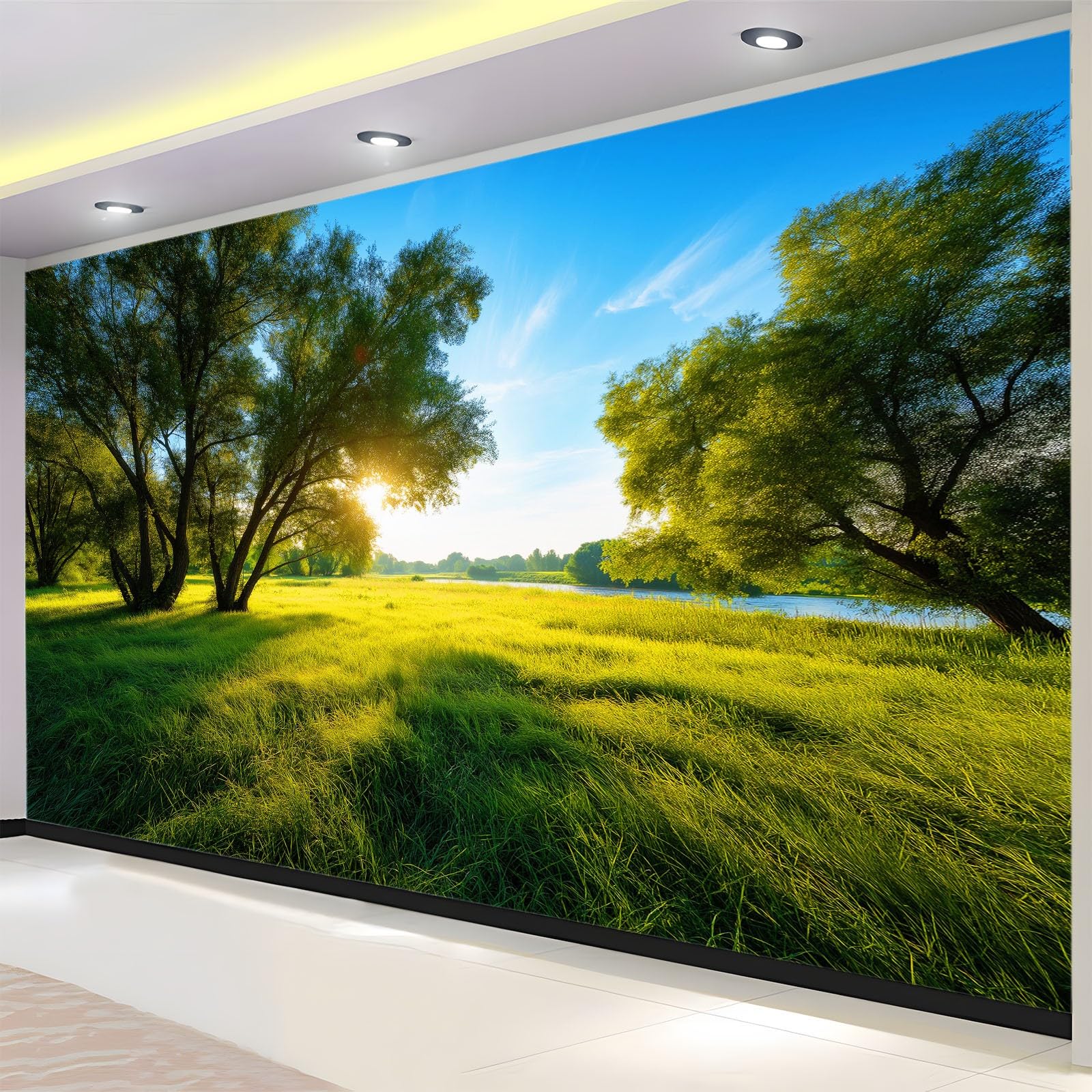 Generisch Tapeta panoramiczna 3D 350 x 256 cm (szer. x wys.), do salonu, sypialni, zielona, odporna na promieniowanie UV tapeta z włókniny na ścianę – surrealizm, naturalna tapeta ze wzorem roślin