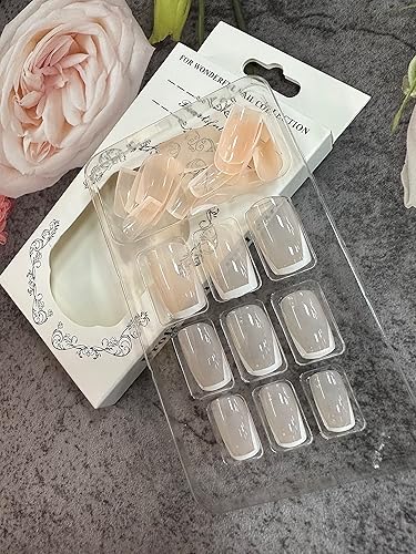 Miniatura 3 de Uñas postizas a presión con punta francesa uñas postizas cuadradas medianas largas de cobertura completa uñas postizas acrílicas nude con uñas