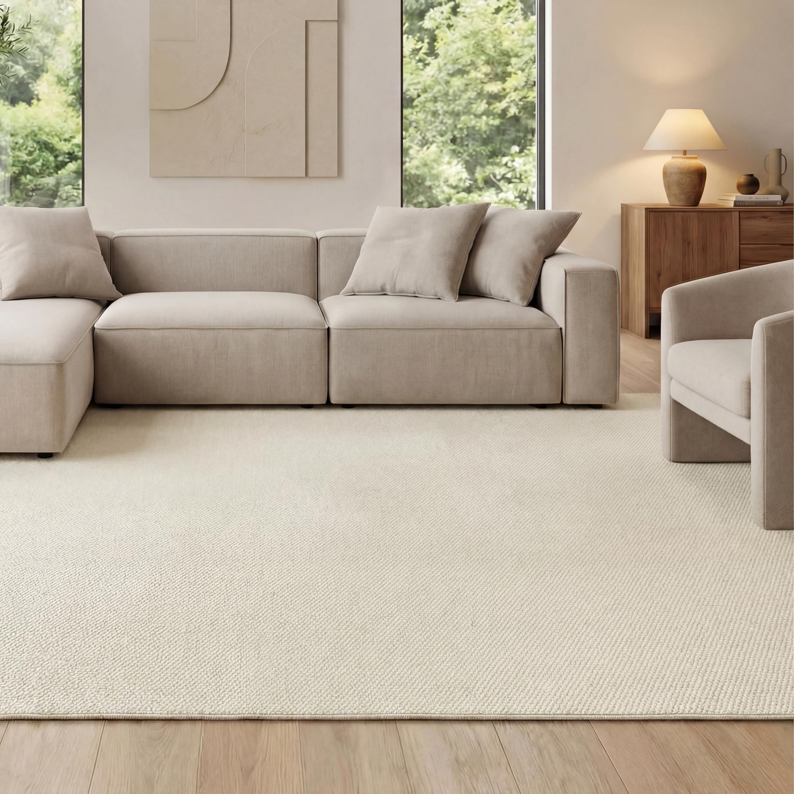 Photo 1 of Bedsure 6x9 Faux Wool Area Rugs for Living Room, Machine Washable Carpet, Non-Slip Backing, Pet Friendly Throw Rug for Bedroom Dining Room, Natural Ivory