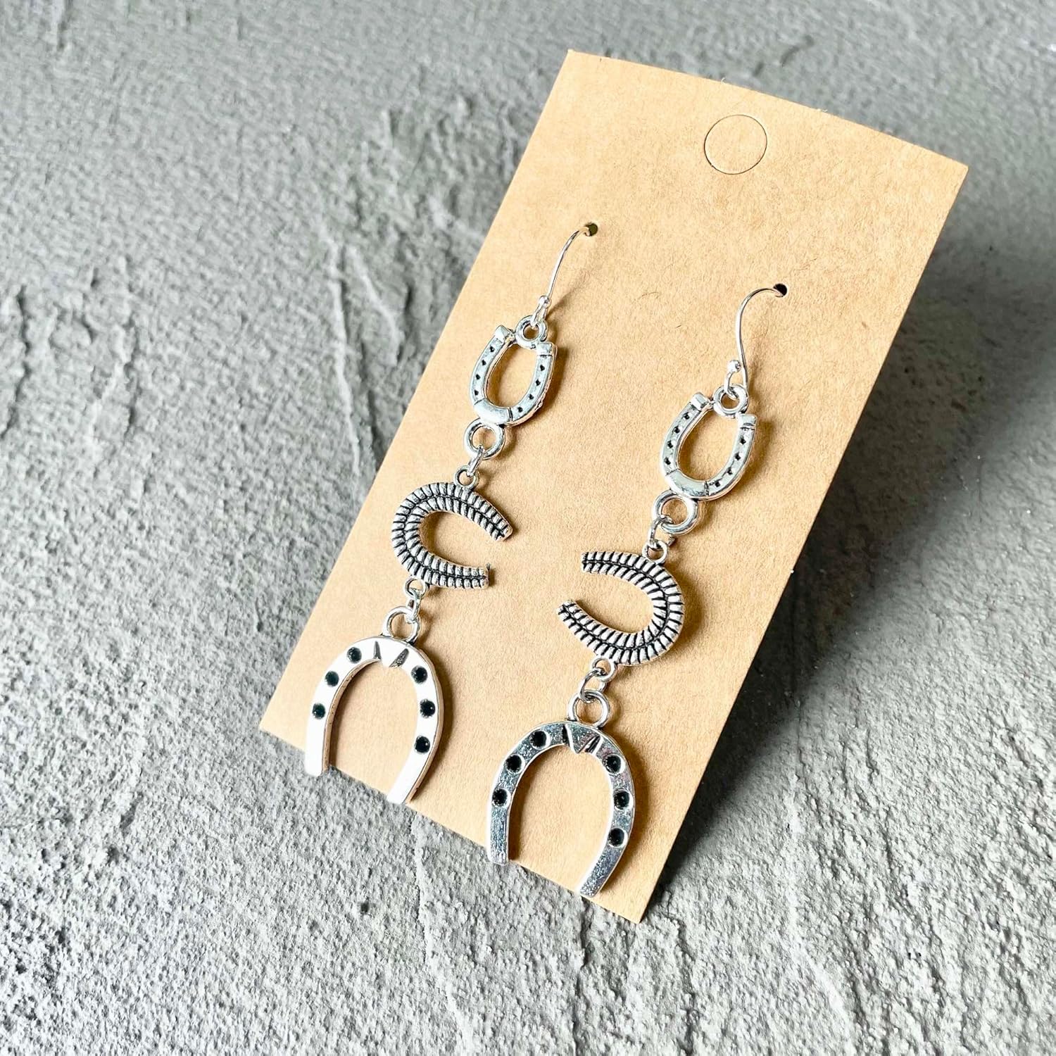 Silver Dangle Earrings on 925 Sterling Silver Wire, Western Cowgirl Style, Fashion Trendy Handmade Earrings for Women Girls, Hypoallergenic (Horseshoe B) - Image 8