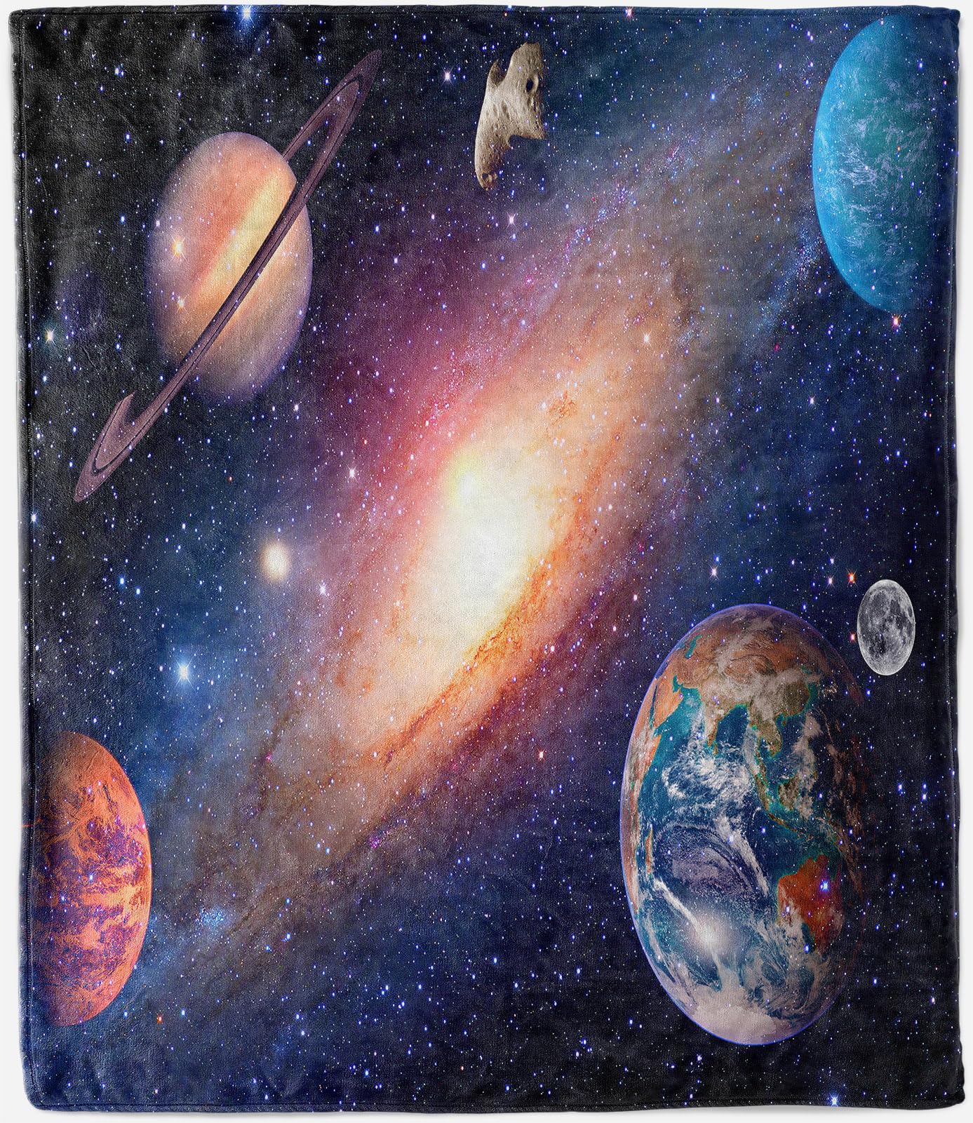ANHOPE Planet Blanket Soft Lightweight Flannel Fleece Throw Blanket for Couch Sofa Bed Space Solar System Print Pattern All Season Decorative Throw for Kids Baby Toddler 100 x 130 cm