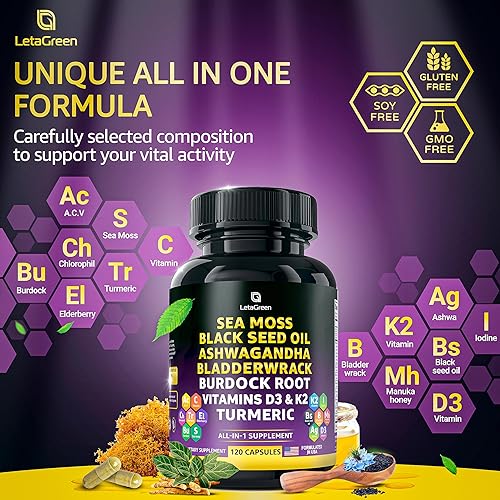 Miniatura 2 de Paquete de musgo marino y melena de león – Cápsulas de musgo marino silvestre de 300 mg y cápsulas de suplemento de melena de león de 350 mg