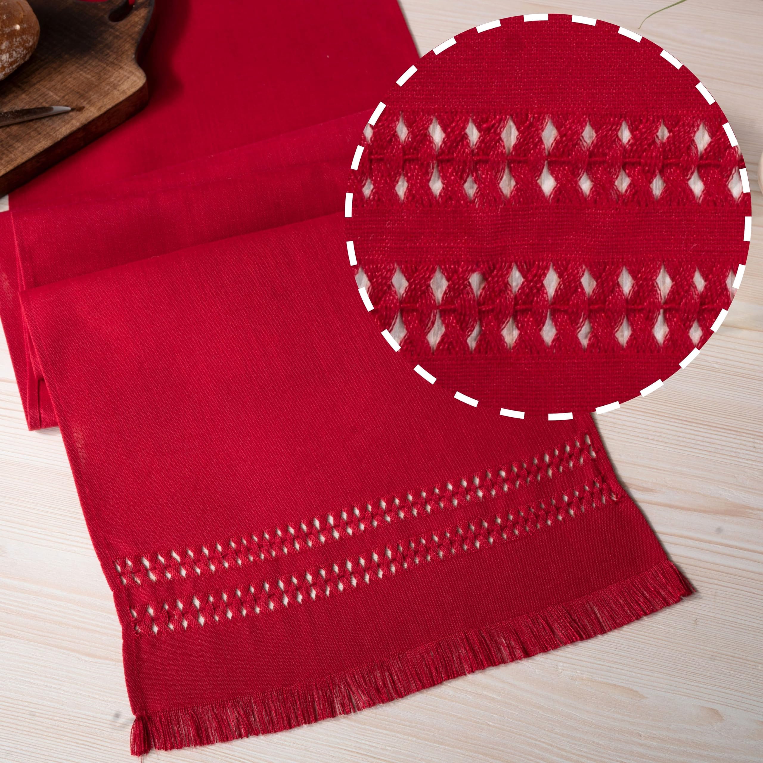 D'Moksha Red Table Runner 120 inches Long, Linen Table Runner, Christmas Table Runner for Fall, Thanksgiving, Heavyweight Recycled Fabric - Machine Washable - Hand Hemstitch, 14 x 120 inches Red