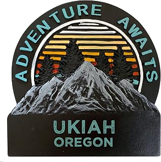 R and R Imports Ukiah Oregon Hand Painted Resin Refrigerator Magnet 3-Inch Approximately Adventure Awaits Design