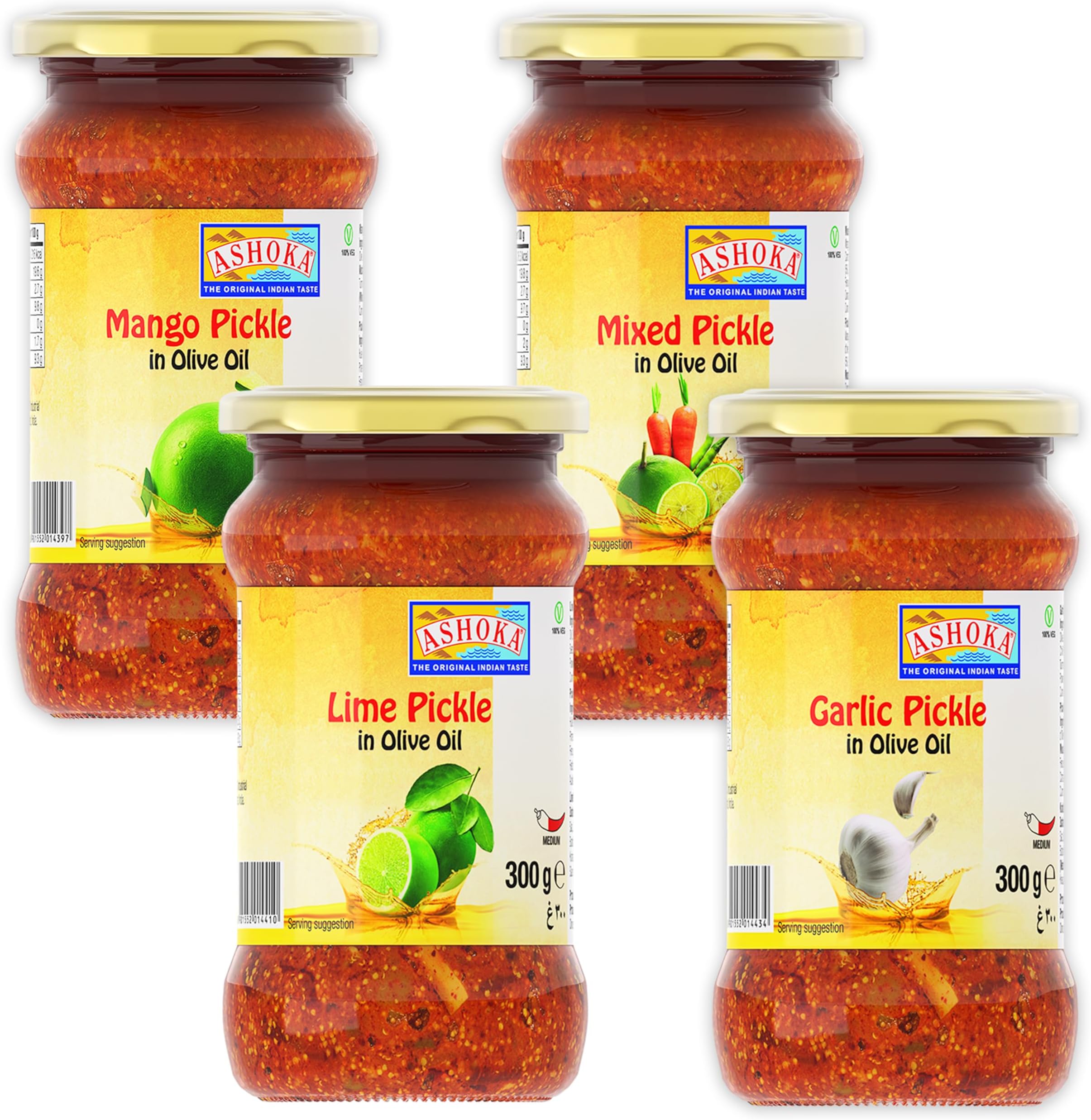 Ashoka 1932 | Premiun Olive Oil Pickle | All Natural | Chef's Favorite Pickle Kit | Vegan | Kosher Certified | Gourmet Pickles | Pickled Vegetables Assortment | Great for Seasoning | Pack of 4