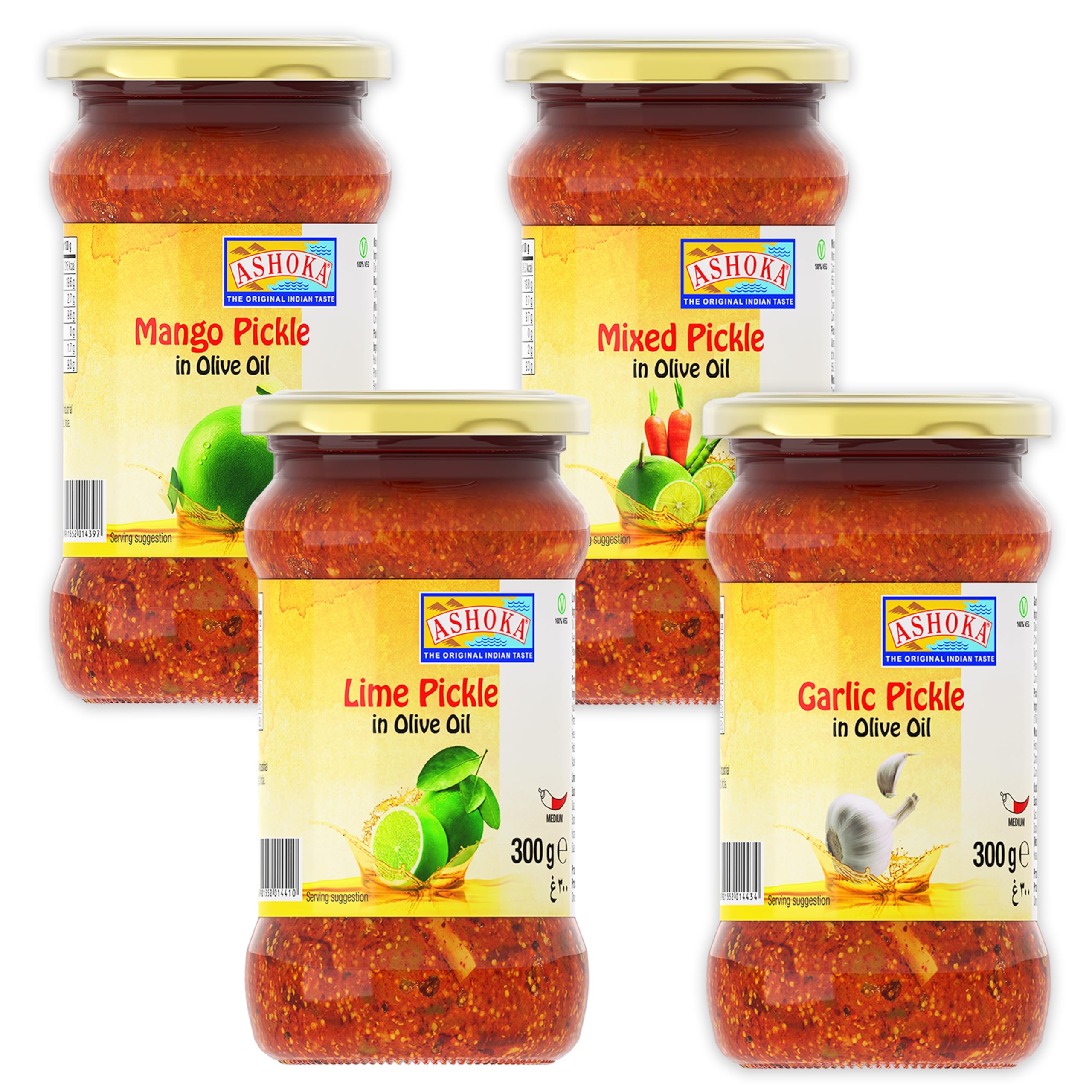 Ashoka 1932 | Premiun Olive Oil Pickle | All Natural | Chef's Favorite Pickle Kit | Vegan | Kosher Certified | Gourmet Pickles | Pickled Vegetables Assortment | Great for Seasoning | Pack of 4