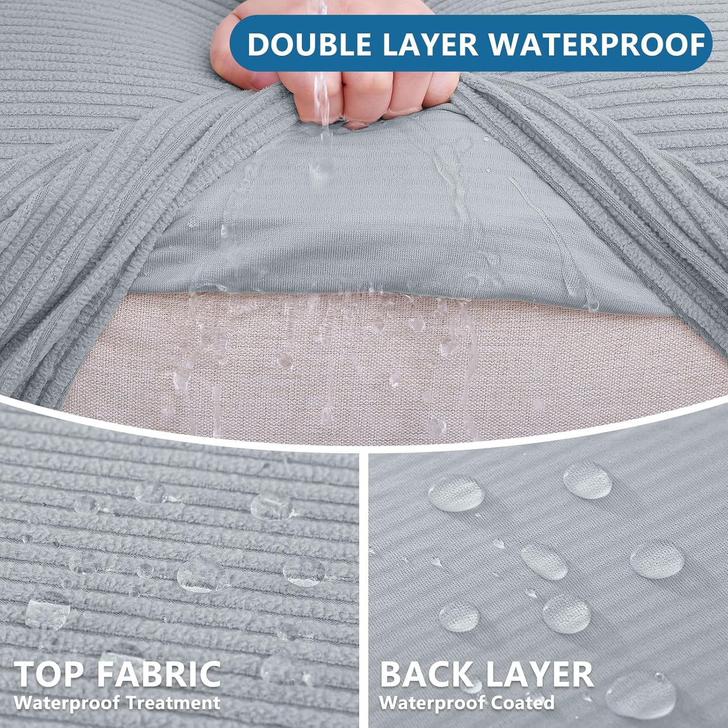 hyha Waterproof Couch Cushion Covers, Against Spills, Couch Cover for Dogs Washable, Thick Elastic Jacquard Fabric, Waterproof Sofa Seat Slipovers for Pets (1 Piece for Large, Light Grey)