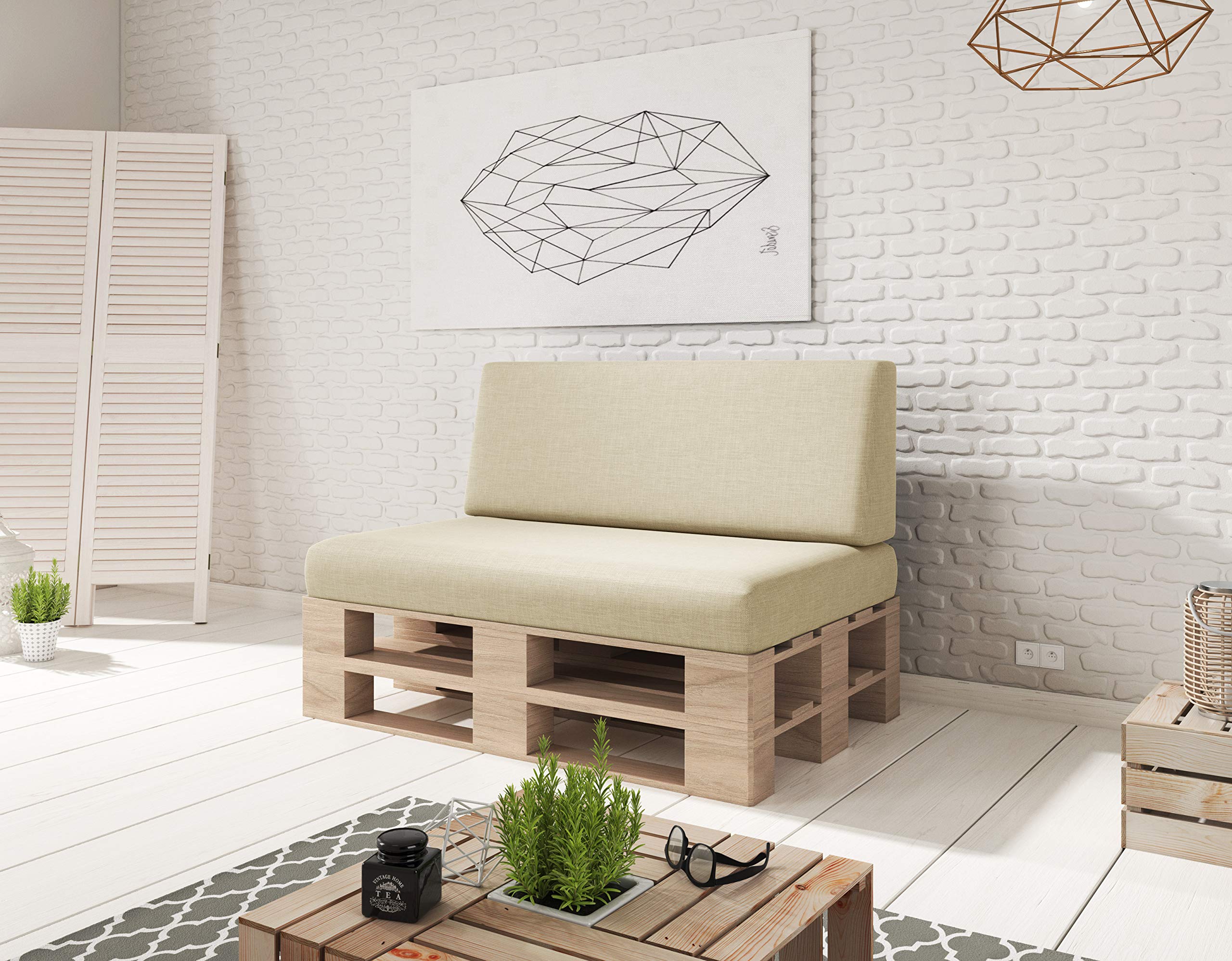 sunnypillow Cuscino-schienale 120 x 40 x 20 cm - Cuscini per divano in pallet per casa e giardino - fodere asportabile e lavabile - Spalliera per Bancali, Interno - Esterno, schiuma fredda - cremoso