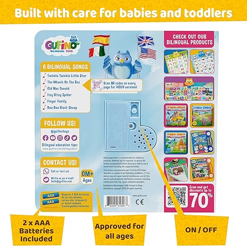 Miniatura 5 de Libros bilingües para bebés en español inglés - Libros de rimas infantiles para bebés y niños pequeños con sonido libro de sonido interactivo y