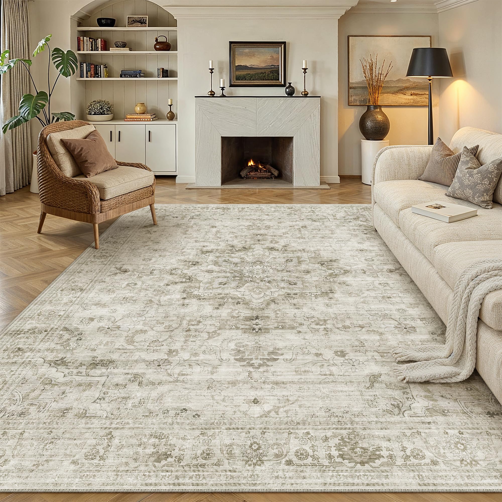 PureCozy Vintage Rugs Living Room 200x300cm Beige Machine Washable