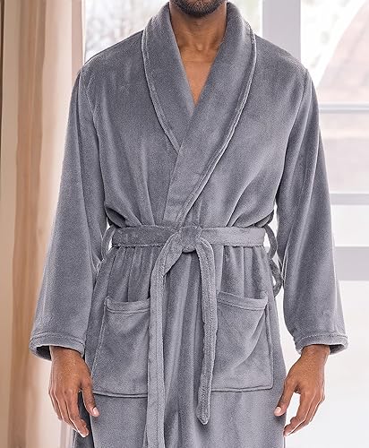 Miniatura 5 de Alexander Del Rossa Albornoz de forro polar para hombre, albornoz de baño para hombres, albornoz ligero, albornoz cálido de forro polar