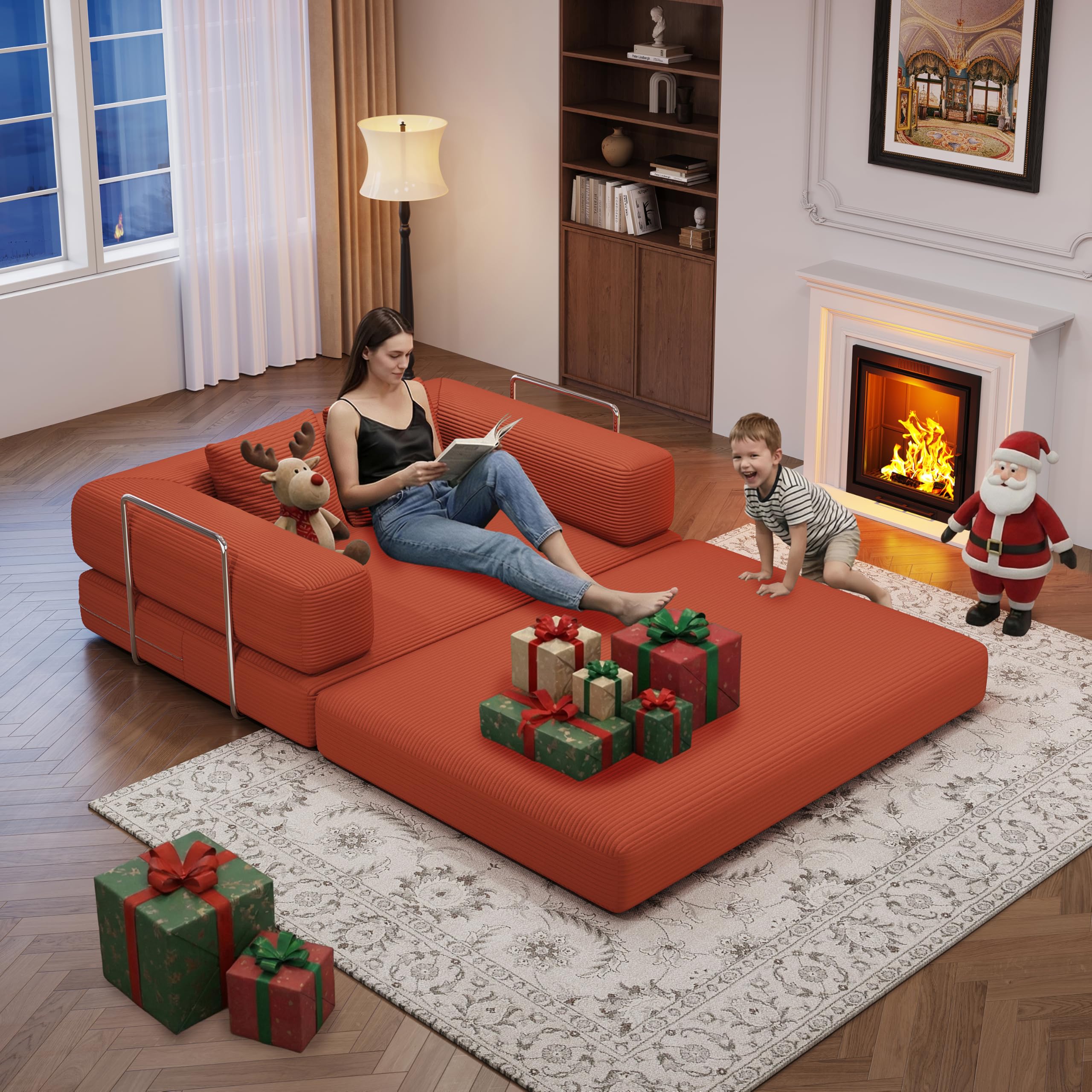Best Double Sofa Bed Picks for Small Spaces in 2026 2 BSHOMGI Convertible Futon Sofa Bed, 2 Seater Corduroy Floor Queen Size Bed Folda — product photo