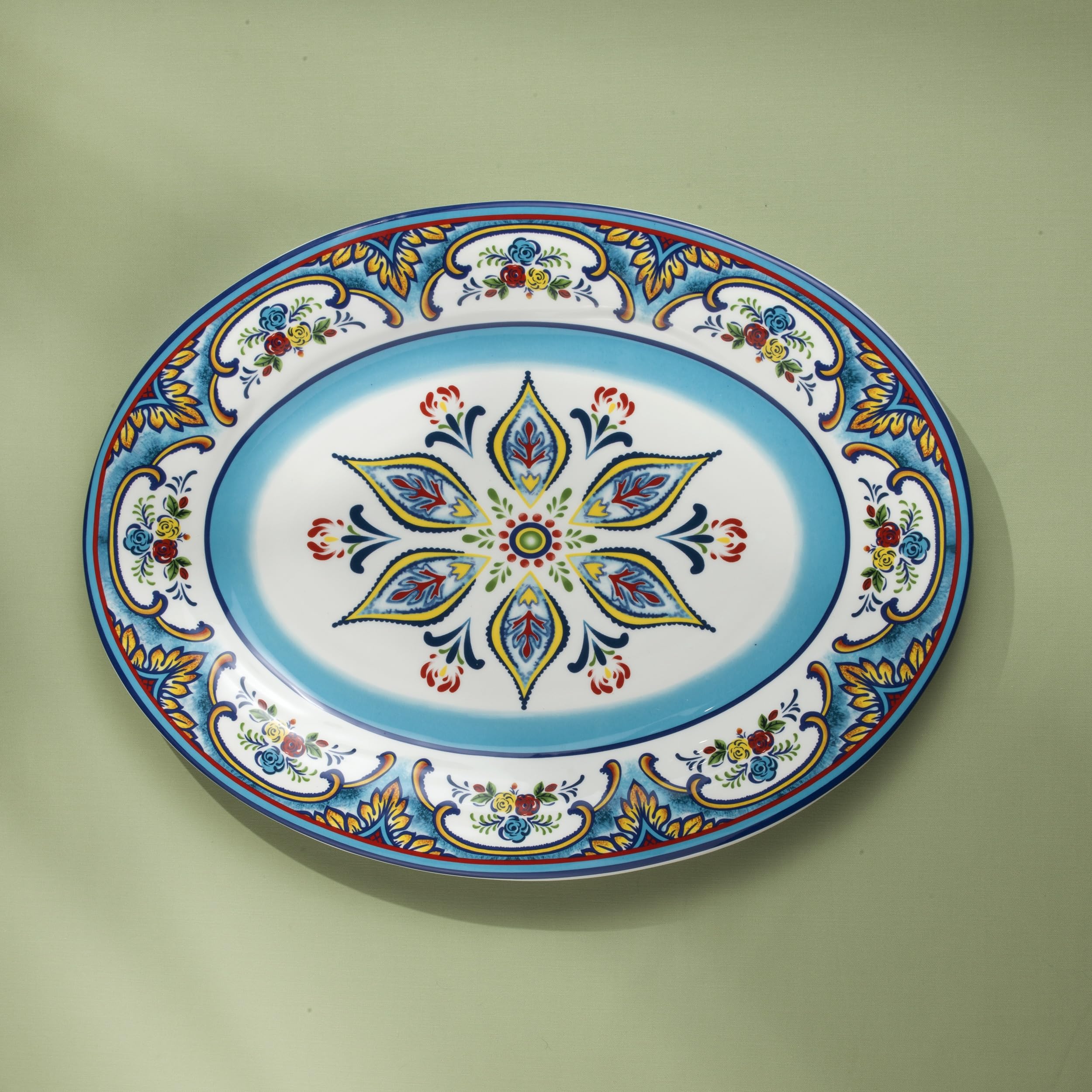 Euro Ceramica Zanzibar Collection 16-Inch Oval Platters and trays for parties, platter for entertaining, serving Tray, ceramic platter, Multicolor (yS-ZB-1011)