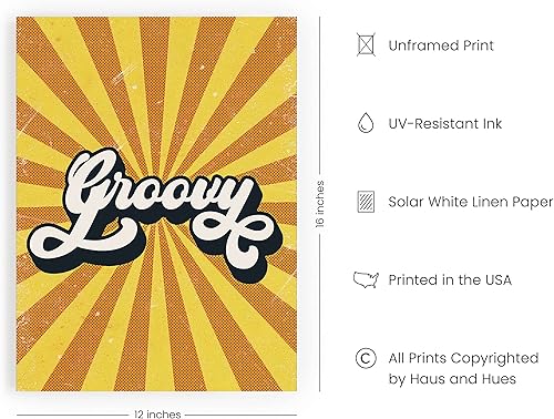 Miniatura 2 de HAUS AND HUES Pósteres Groovy - Arte de pared retro de los años 70, decoración de habitación hippie, carteles trippy para dormitorio, póster
