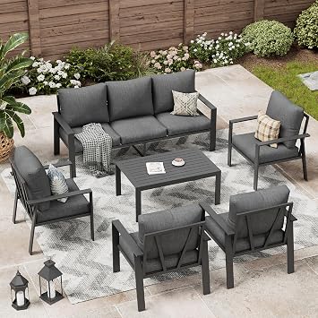 Aluminum Patio Conversation Sets All-Weather Sectional Outdoor Furniture Set with Coffee Table & Cushions with Removable Covers for for Backyard, Garden and Poolside Easy AssemblyGray