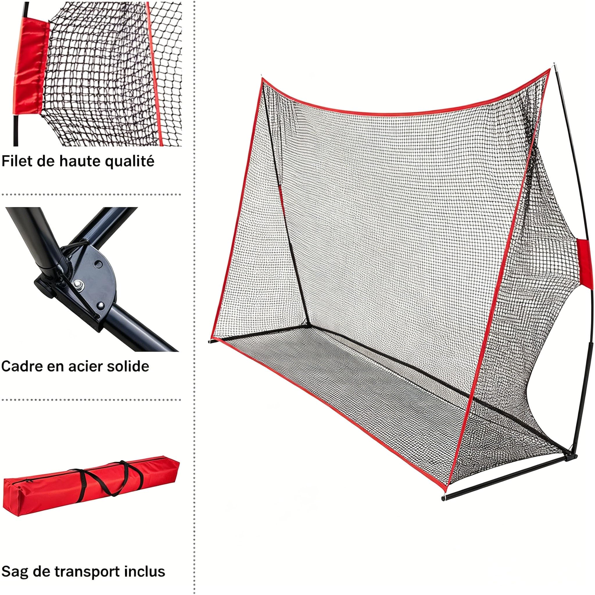 Golfnetz riesig 305x93x217 cm tragbar stabiles Golf Übungsnetz für Innen & Außen mit Aufbewahrungsnetz & 4 Heringen Trainingshilfe für Zuhause schwarz/rot
