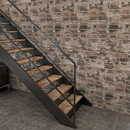 Miniatura 4 de VaryPaper Papel tapiz retro de ladrillo marrón de 32 x 354 pulgadas, despegar y pegar para dormitorio, papel de contacto de ladrillo sintético,