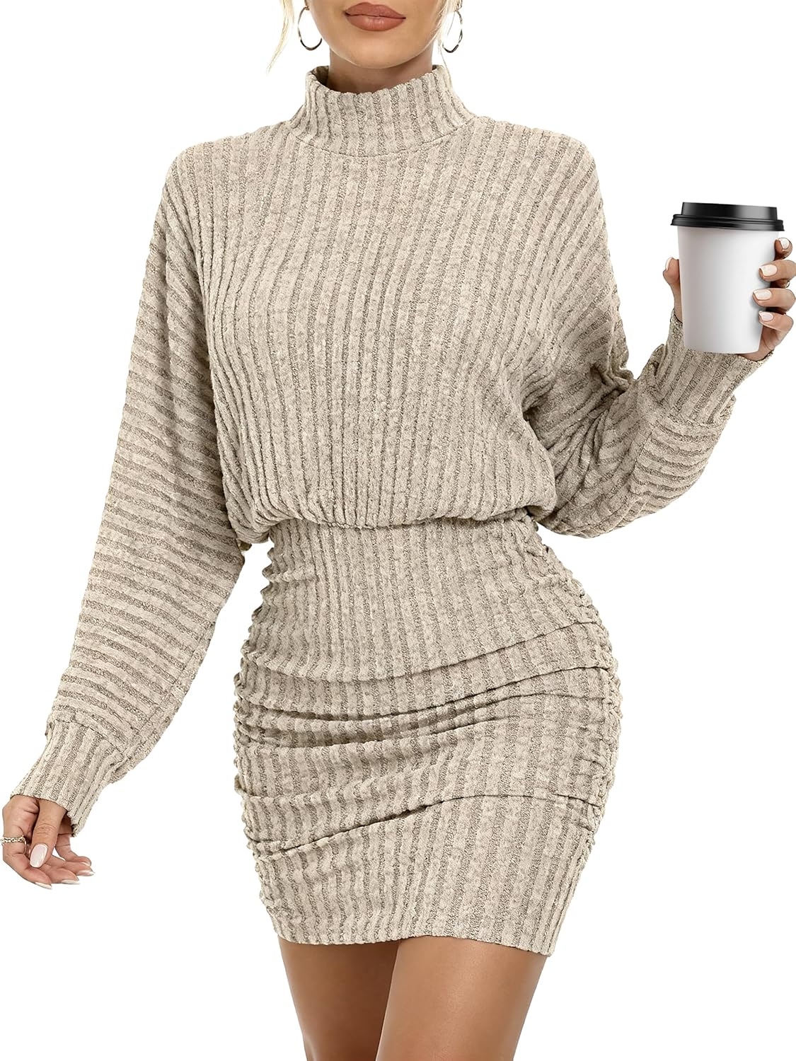 Motarto Women's Bodycon Sweater Dress Long Sleeve Turtleneck Lantern Sleeve Knit Mini Dress Fall Winter Party Casual