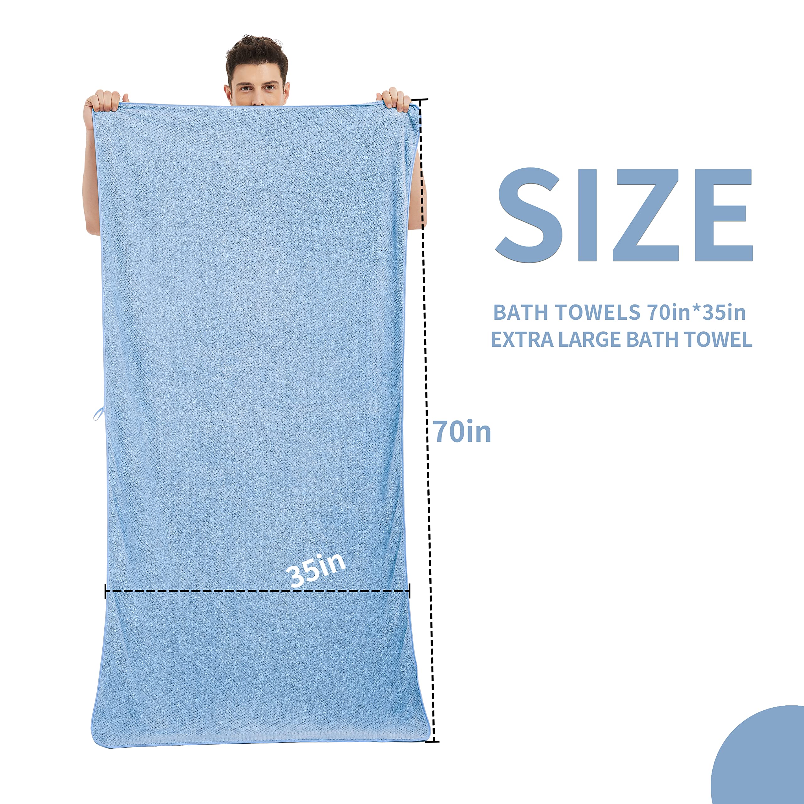 Set 2 Asciugamani Da Bagno Extra Large In Microfibra A Coste 89x178 Cm - Morbidi E Assorbenti Per Hotel, Spa, Spiaggia, Blu