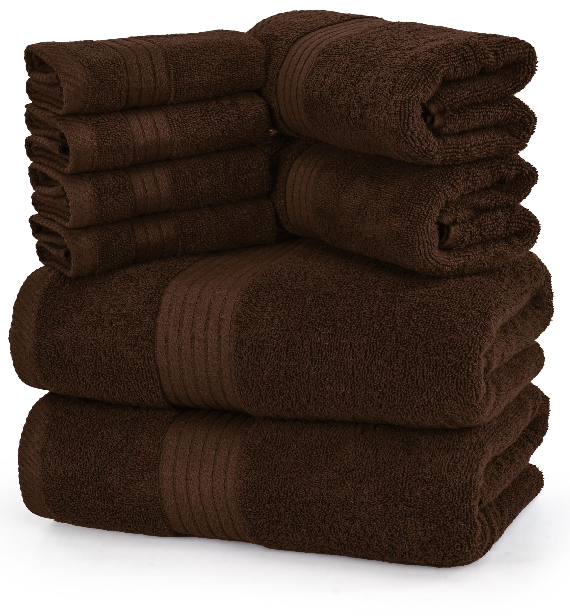 Utopia Towels 8 Piece Premium Towel Set, 2 Bath, 2 Hand, and 4 Washcloths, 100% Ring Spun Cotton, Highly Absorbent Towels for Bathroom, Sports, and Hotel, Dark Brown