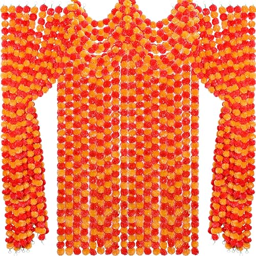 Tigeen 24 guirnaldas de flores artificiales de caléndula de 5 pies de largo para decoración de manto de bodas, guirnaldas de imitación de guirnaldas