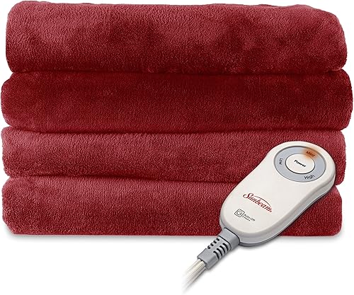 Manta de micro felpa Sunbeam, Microfibra, Rojo (Red Brick), Completo