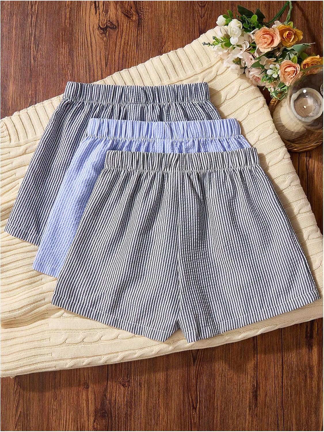 WDIRARA Women's 3 Pack Plaid Letter Graphic Pajama Shorts Elastic Waist Pj Lounge Shorts