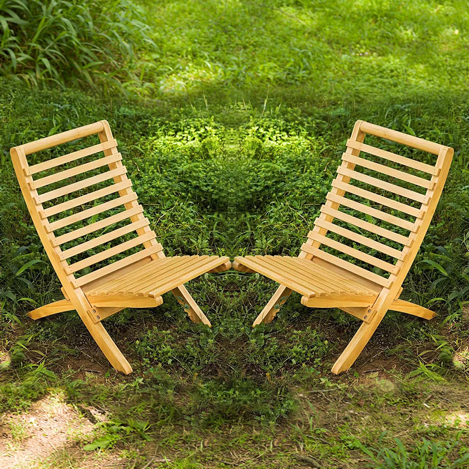 バンブー折りたたみアウトドアチェア2脚セット