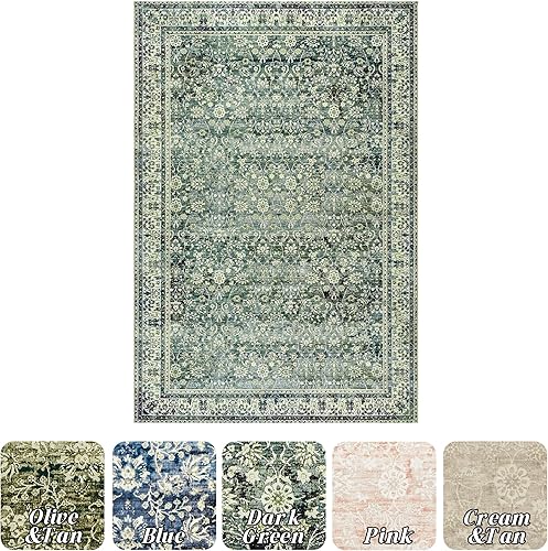 Miniatura 2 de Alfombra de área de 3 x 5 pies para entrada interior, lavable, antideslizante, bohemio, ultrafina, para el interior de la casa, 3 x 5, verde oscuro