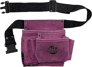 Graintex SS2293 5 Pocket Nail & Tool Pouch Purple Color Suede Leather with 2” Webbing Belt for Constructors, Electricians, Plumbers, Handymen