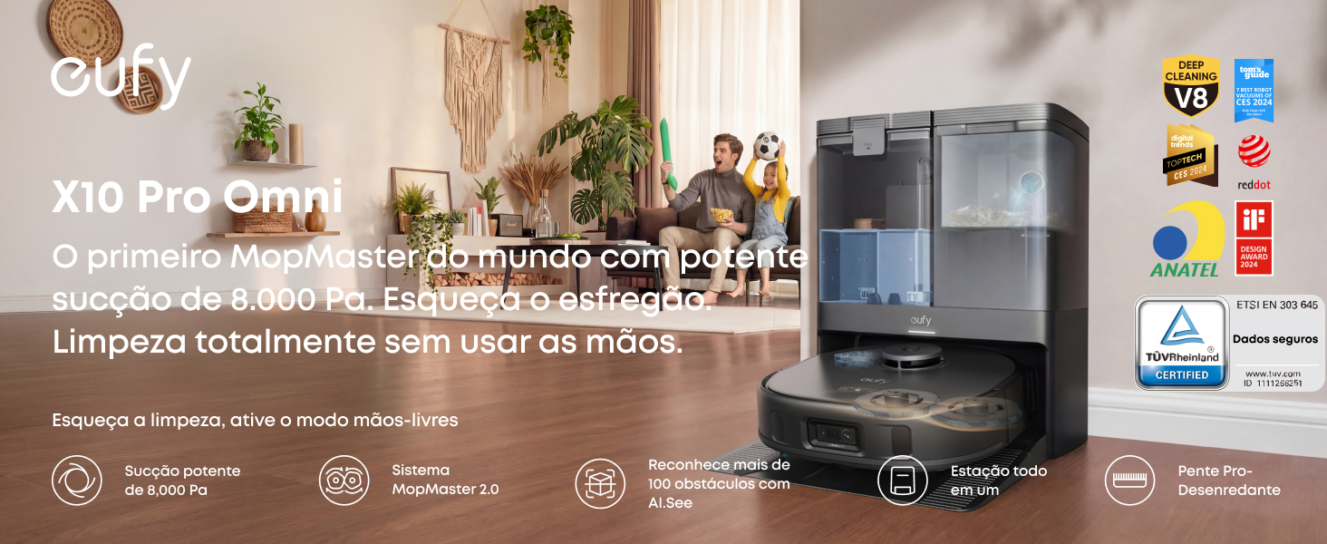 eufy X10 Pro Robô aspirador da Anker, 8.000 Aspiração forte, Evita