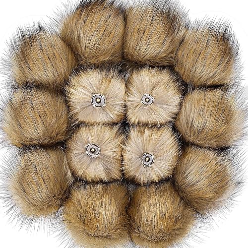 Miniatura 8 de Bemo 14 piezas de pelo de zorro sintético pompón pelota sombrero de pelo sintético pompón con botón de presión extraíble para tejer sombrero