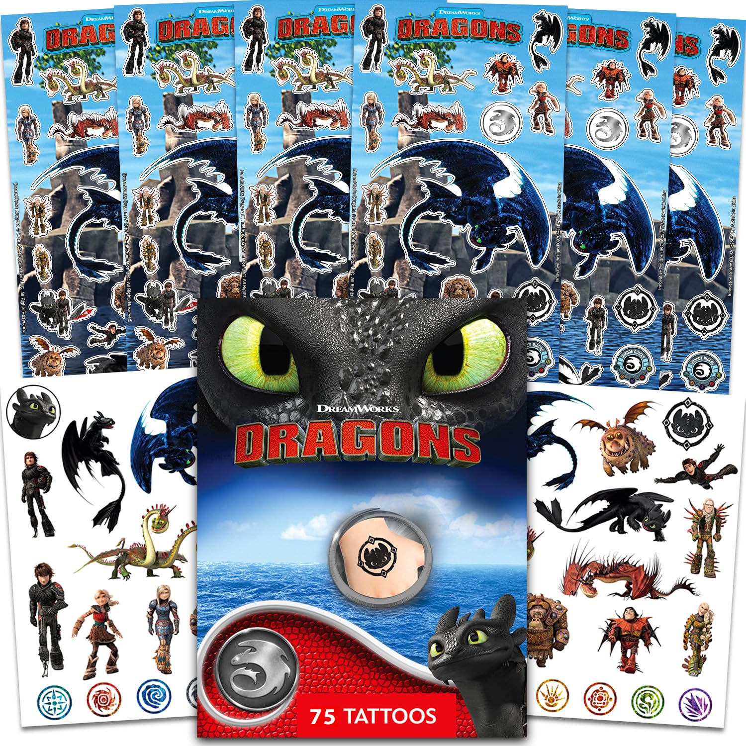 How to Train Your Dragon Stickers and Tattoos Party Favors Bundle - 75 HTTYD Temporary Tattoos and 150 HTTYD Stickers for Kids, Boys, Girls | How to
