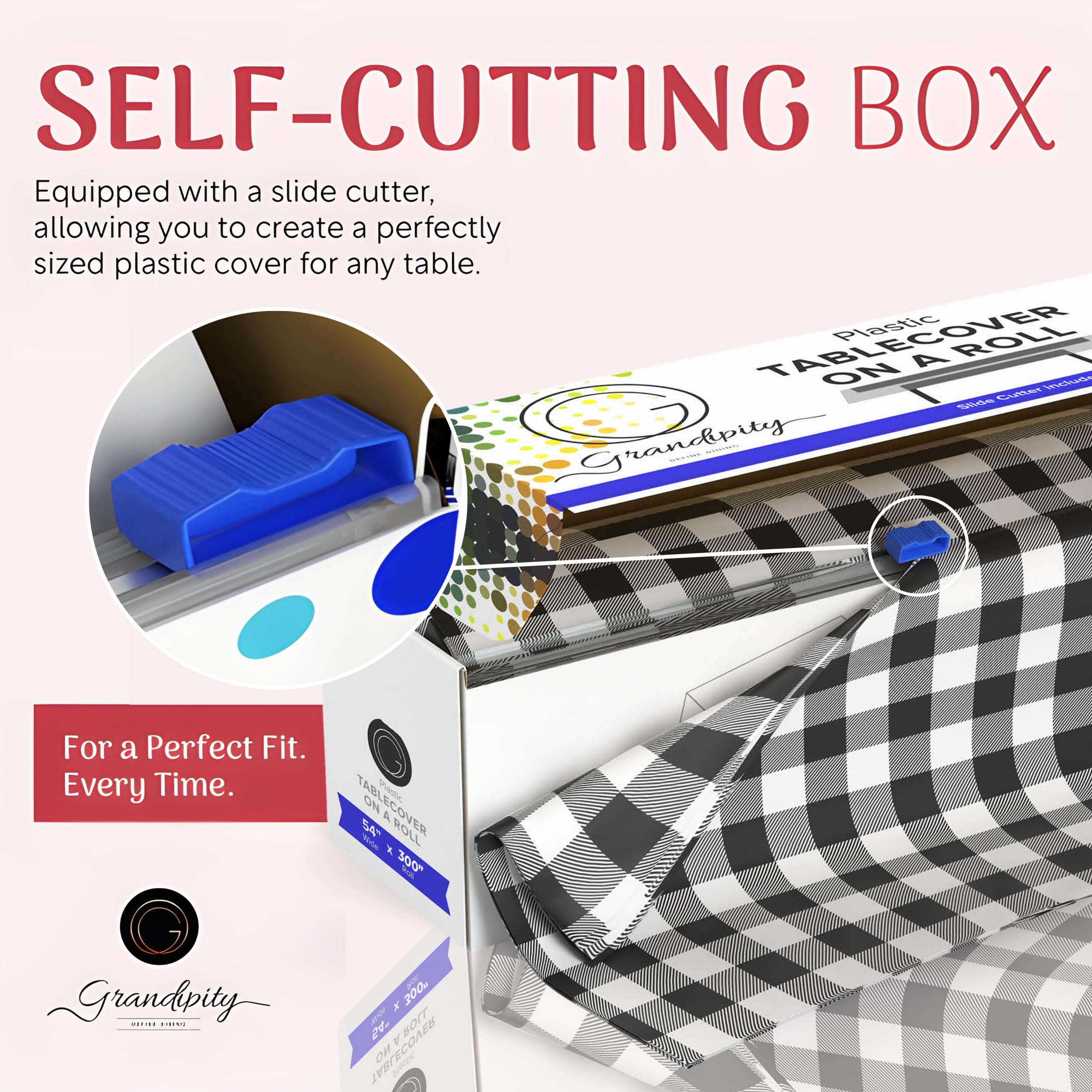 Grandipity Plastic Tablecloth Roll, 54" x 300' Black Gingham Plastic Table Cloths for Parties, Disposable with Cutter Box - Image 2