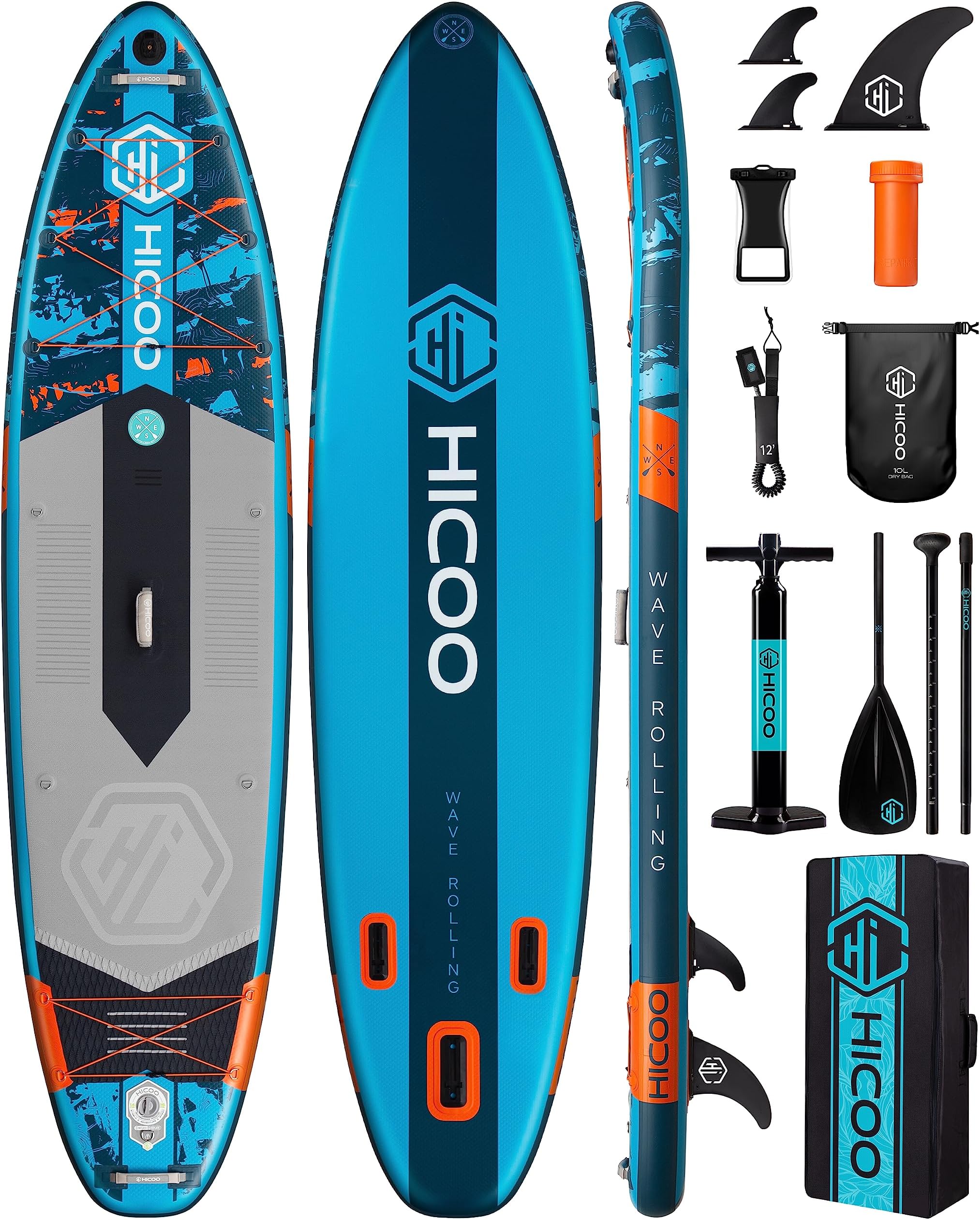 11'6''×34"×6" Extra Wide Inflatable Paddle Board, Stand Up Paddle Board, Sup Board with 3 Removable Fins, 10L Waterproof Bag, 16 D-Rings, Backpack, Hand Pump, Floating Paddle, Safety Leash
