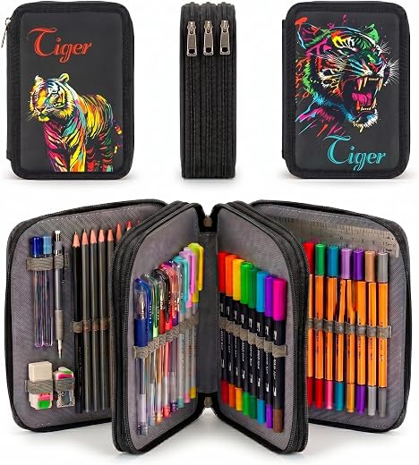 JERN 3 Compartment 78 Pencil Box for Boys &amp; Girls | Hardtop Zipper Pencil Case with Large Storage Capacity | Multi Layer S...
