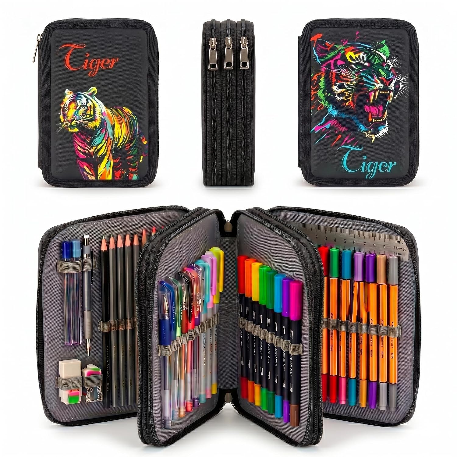 JERN 3 Compartment 78 Pencil Box for Boys & Girls | Hardtop Zipper Pencil Case with Large Storage Capacity | Multi Layer S...