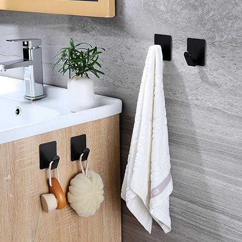Miniatura 4 de Taozun Ganchos para toallas de bañoganchos adhesivos para toallas, paquete de 4 ganchos negros para toallas, ganchos de pared para baño y cocina,