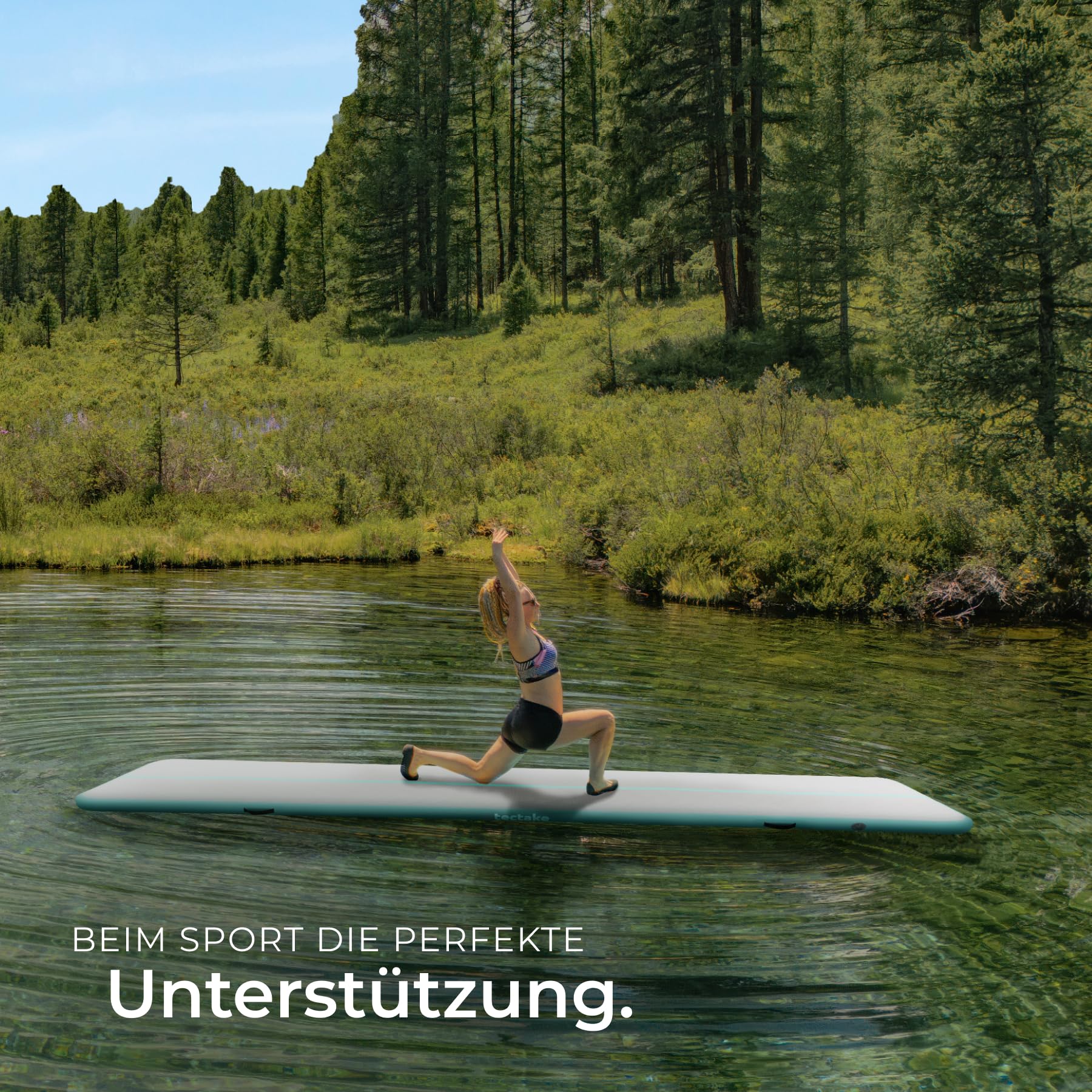 tectake® aufblasbare Turnmatte air track mit elektrischer Luftpumpe für Fitness Yoga Matte Turn Training Zuhause oder outdoor, Weichbodenmatte, Sportmatte mit Transporttasche, Größe 397 x 104 x 10 cm