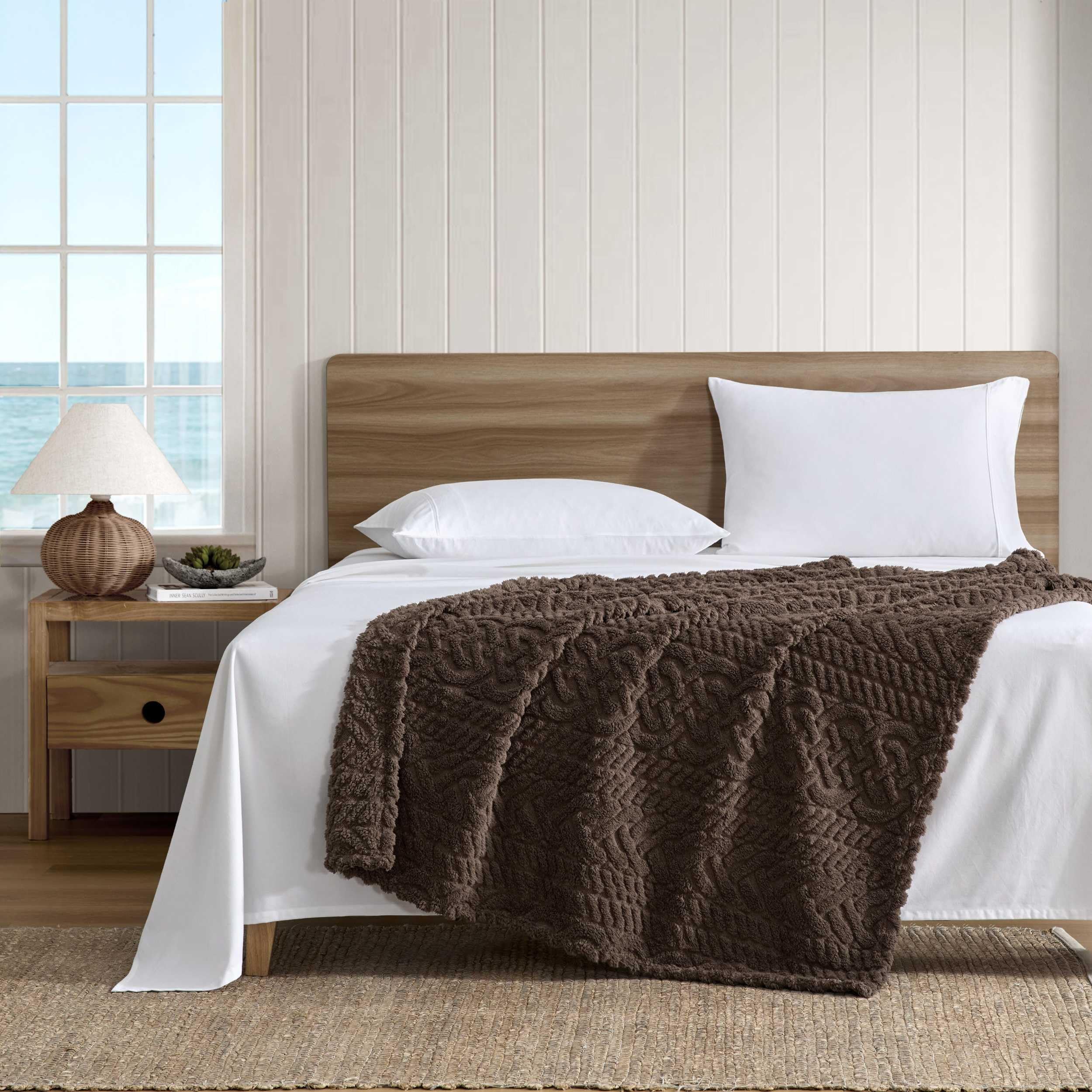 Nautica - Sherpa Throw Blanket, 50" x 60", Reversible & Soft Blanket for Couch or Bed, Cozy Bedding for Year Round (Declan Brown)