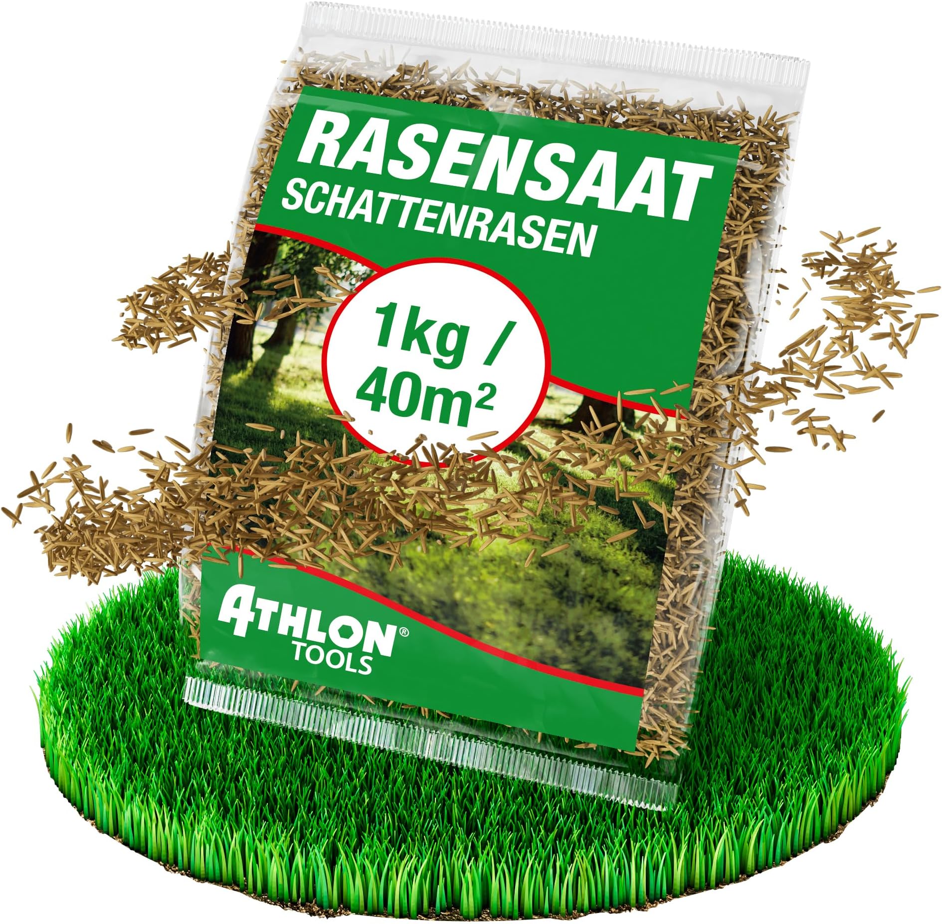 ATHLON TOOLS Shadow Lawn Seeds 1 kg / 40 m² Spring/Summer - Lawn Seeds Quick Germinating for Shade - Lawn Seed Lawn Reseeding