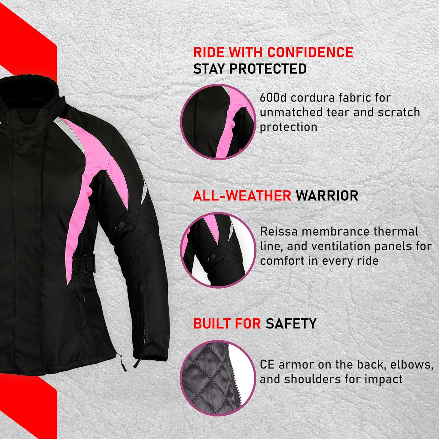 Women’s Waterproof Motorcycle Jacket – CE Armour Ladies Biker Coat, Cordura, Motocross, All-Weather