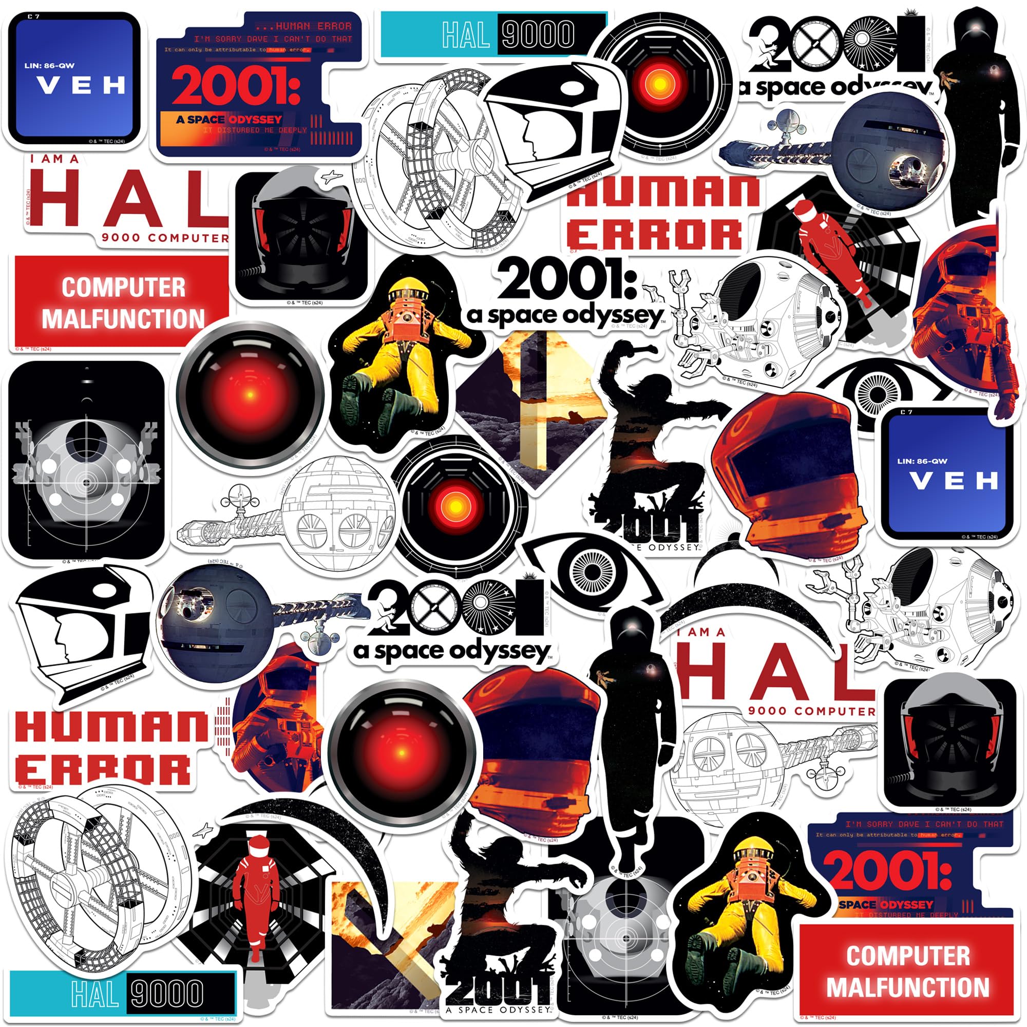 2001: A Space Odyssey Vinyl-Aufkleber, groß, 50 Stück, für Laptop, Wasserflasche, Scrapbooking, Tablet, Skateboard, drinnen und draußen